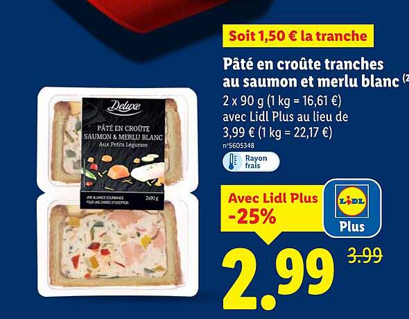 Pâté en croûte tranches au saumon et merlu blanc