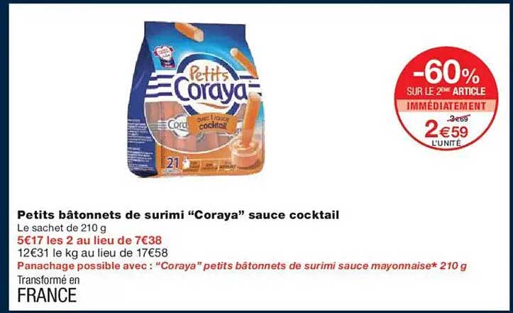 Petits bâtonnets de surimi “Coraya” sauce cocktail
