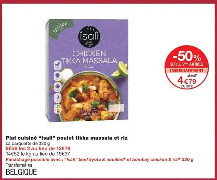 Plat cuisiné “Isali” poulet tikka massala et riz