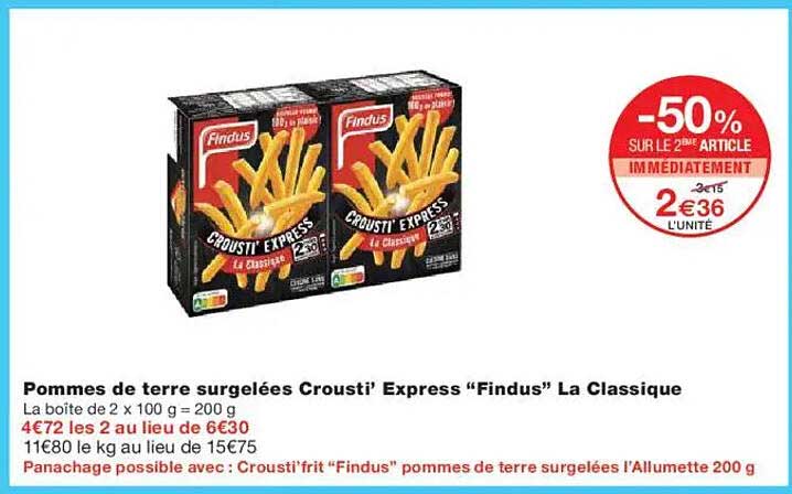 Pommes de terre surgelées Crousti' Express “Findus” La Classique