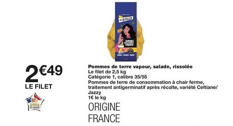 Pommes de terre vapeur, salade, rissolée