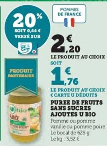 PURÉE DE FRUITS SANS SUCRES AJOUTÉS U BIO