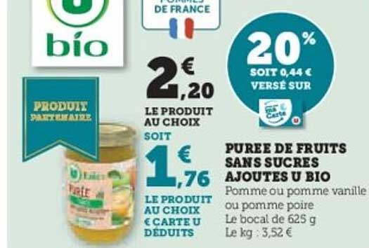 PURÉE DE FRUITS SANS SUCRES AJOUTÉS U BIO