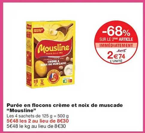 Purée en flocons crème et noix de muscade "Mousline"