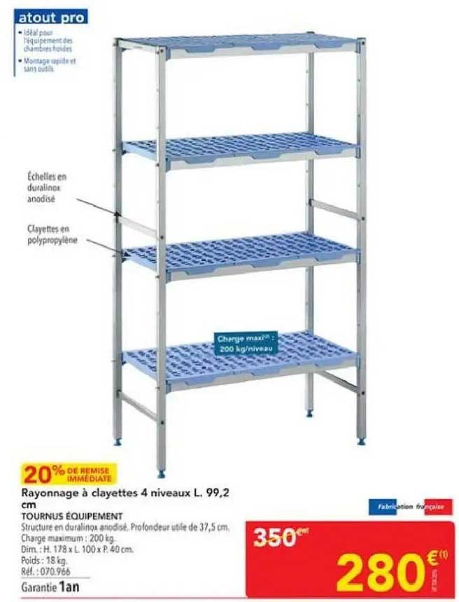 Rayonnage à clayettes 4 niveaux L. 99,2 cm