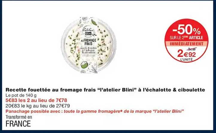 Recette fouettée au fromage frais “l'atelier Blini” à l’échalotte & ciboulette