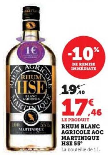 RHUM BLANC AGRICOLE AOC MARTINIQUE HSE 55°