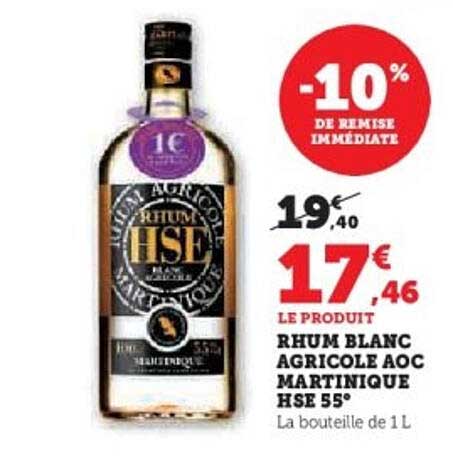 RHUM BLANC AGRICOLE AOC MARTINIQUE HSE 55°
