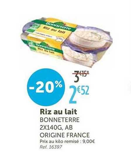 Riz au lait BONNETERRE 2X140G, AB ORIGINE FRANCE