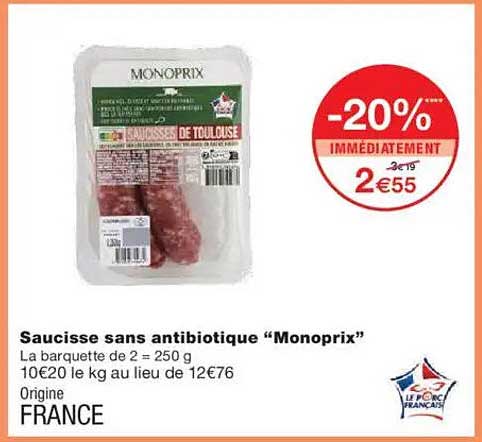 Saucisse sans antibiotique "Monoprix"