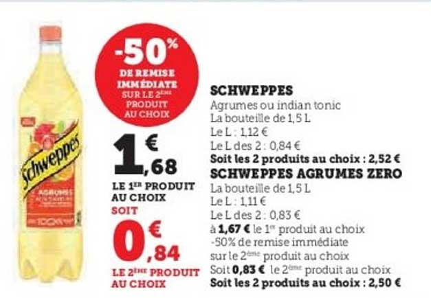SCHWEPPES Agrumes ou Indian Tonic