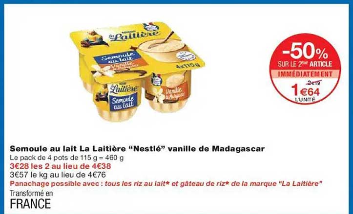 Semoule au lait La Laitière “Nestlé” vanille de Madagascar