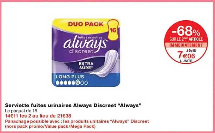 Serviette fuites urinaires Always Discreet “Always”
