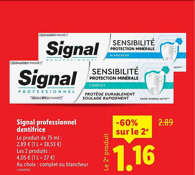 Signal professionnel dentifrice