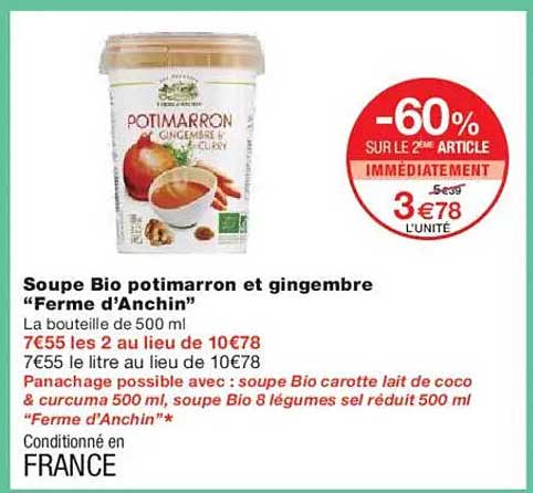 Soupe Bio potimarron et gingembre "Ferme d'Anchin"