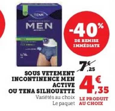 Sous-vêtement incontinence Men Active ou Tena Silhouette