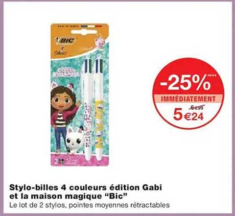 Stylo-billes 4 couleurs édition Gabi et la maison magique “Bic”