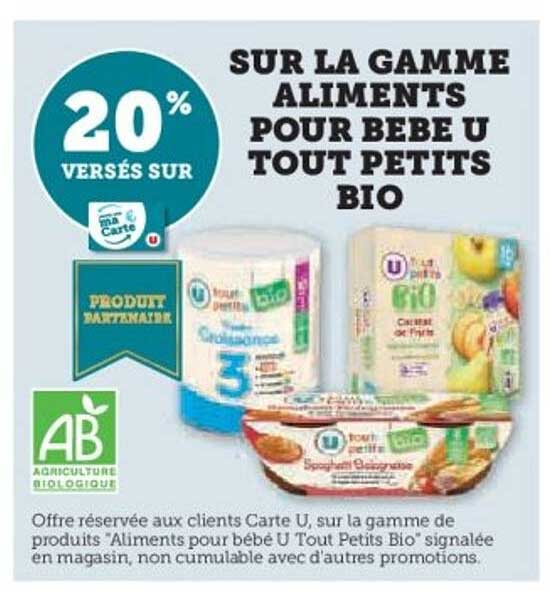 SUR LA GAMME ALIMENTS POUR BEBE U TOUT PETITS BIO