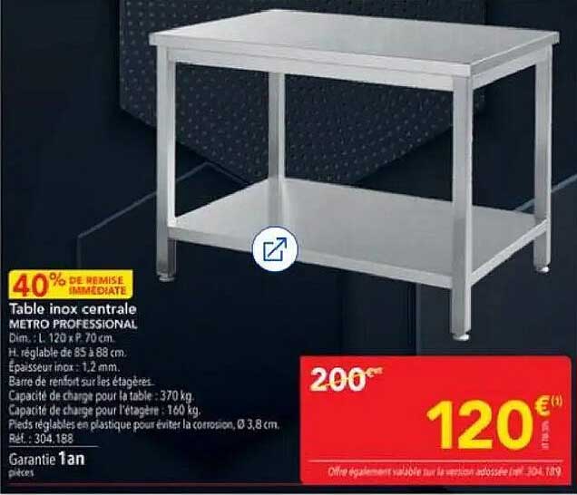 Table inox centrale METRO PROFESSIONAL