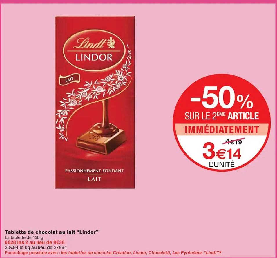 Tablette de chocolat au lait "Lindor"