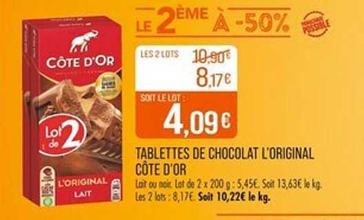 TABLETTES DE CHOCOLAT L'ORIGINAL CÔTE D'OR