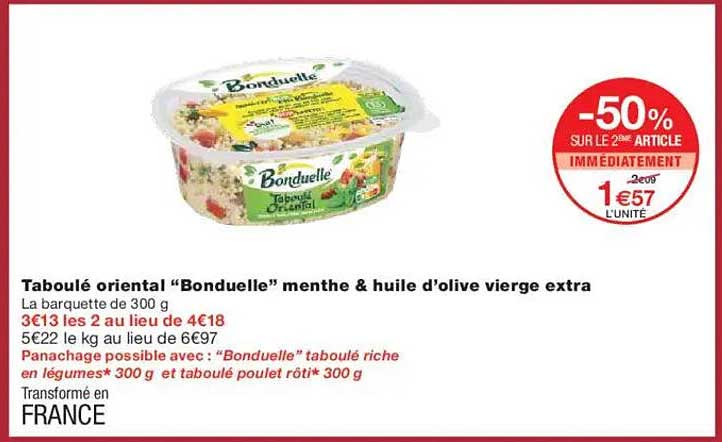 Taboulé oriental “Bonduelle” menthe & huile d’olive vierge extra