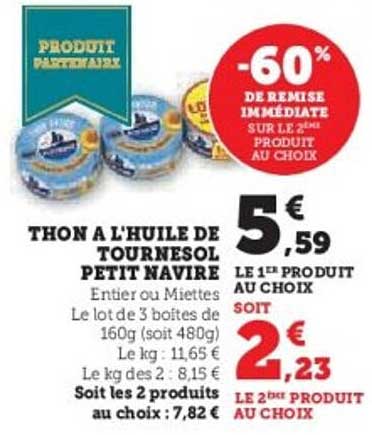 THON A L'HUILE DE TOURNESOL PETIT NAVIRE