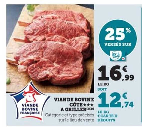 VIANDE BOVINE CÔTE ★★★ A GRILLER