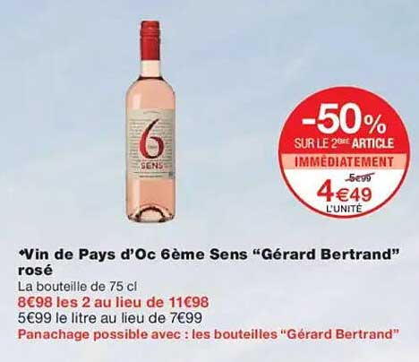 Vin de Pays d'Oc 6ème Sens "Gérard Bertrand" rosé