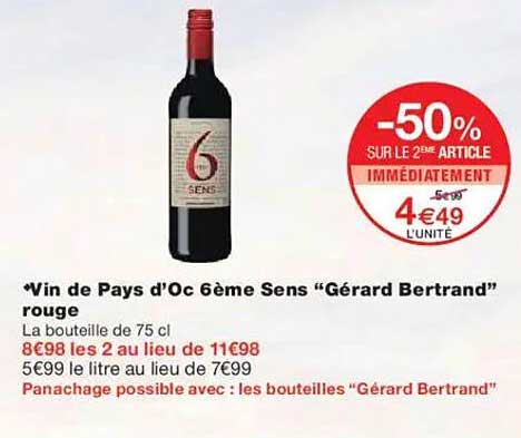 Vin de Pays d'Oc 6ème Sens "Gérard Bertrand" rouge