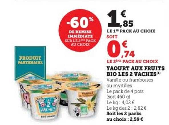 Yaourt aux fruits BIO Les 2 Vaches
