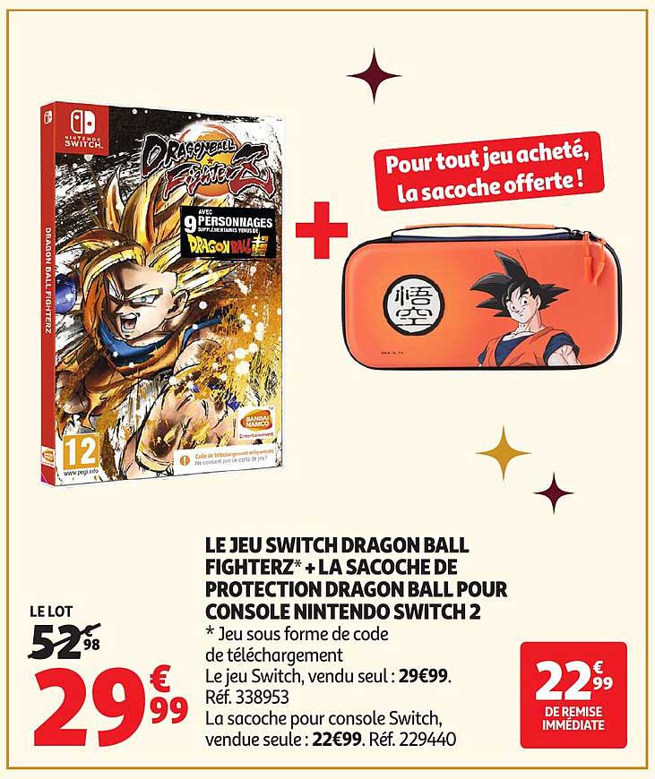 LE JEU SWITCH DRAGON BALL FIGHTERZ* + LA SACOCHE DE PROTECTION DRAGON BALL POUR CONSOLE NINTENDO SWITCH 2