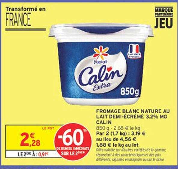 FROMAGE BLANC NATURE AU LAIT DEMI-ÉCRÉMÉ 3.2% MG CALIN