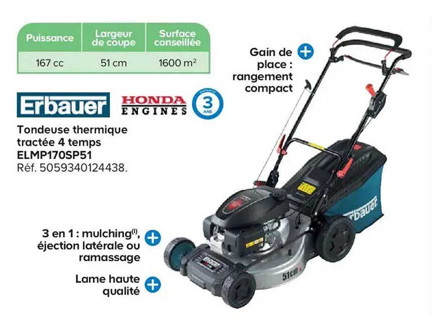 Erbauer Tondeuse thermique tractée 4 temps ELMP170SP51