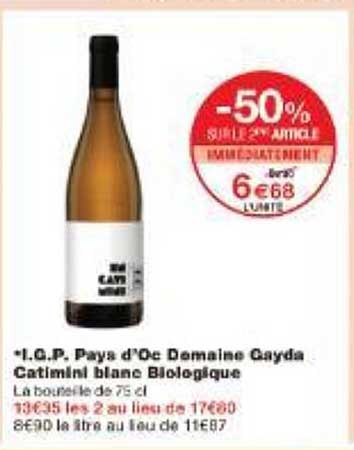 I.G.P. Pays d'Oc Domaine Gayda Catimini blanc Biologique