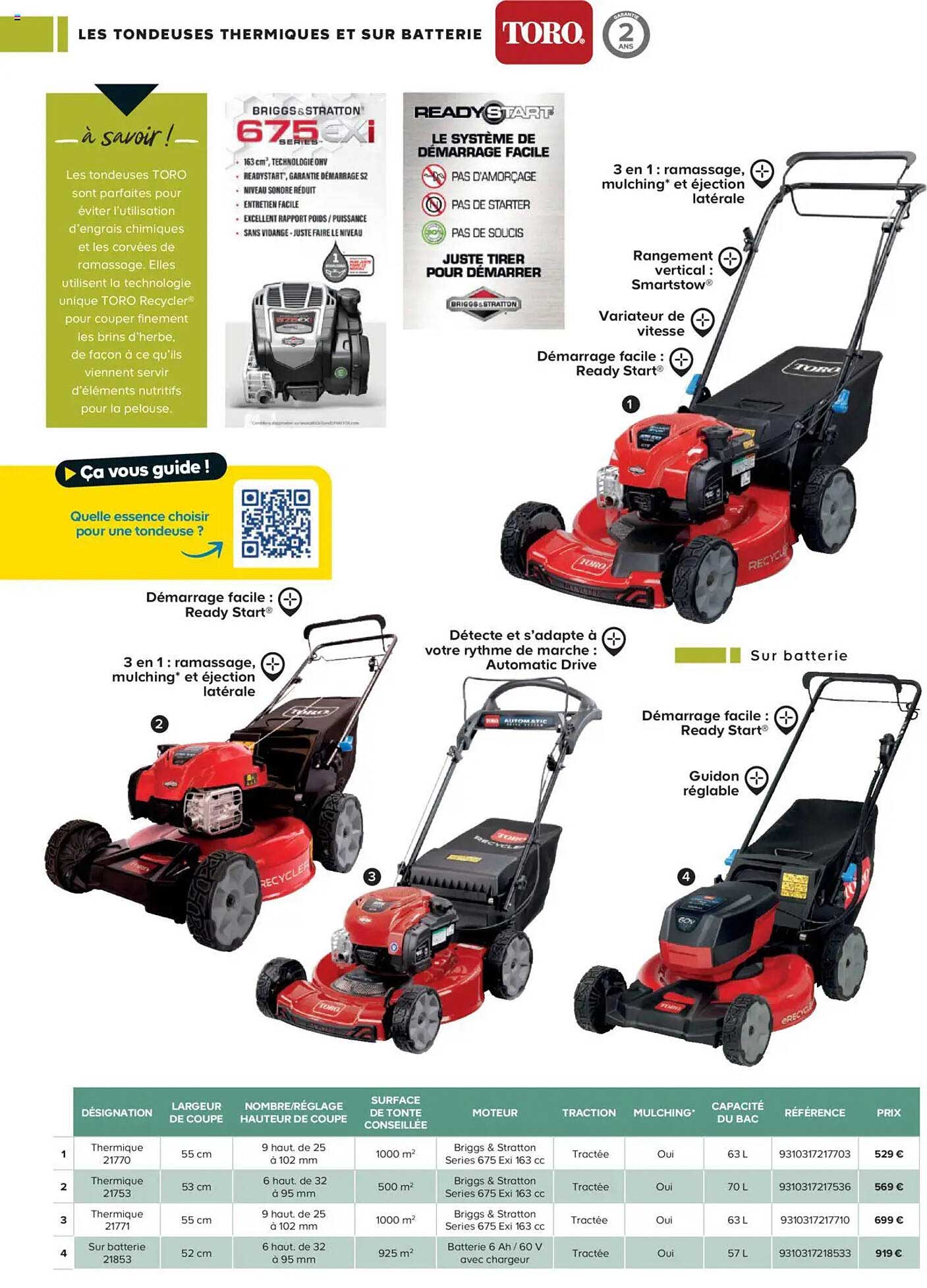 Les tondeuses thermiques et sur batterie TORO