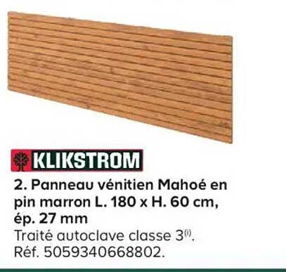 Panneau vénitien Mahoé en pin marron L. 180 x H. 60 cm, ép. 27 mm
