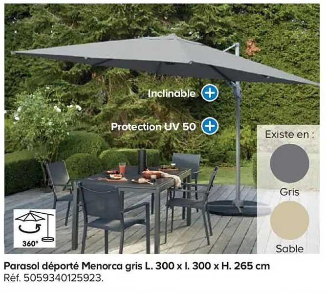 Parasol déporté Menorca gris