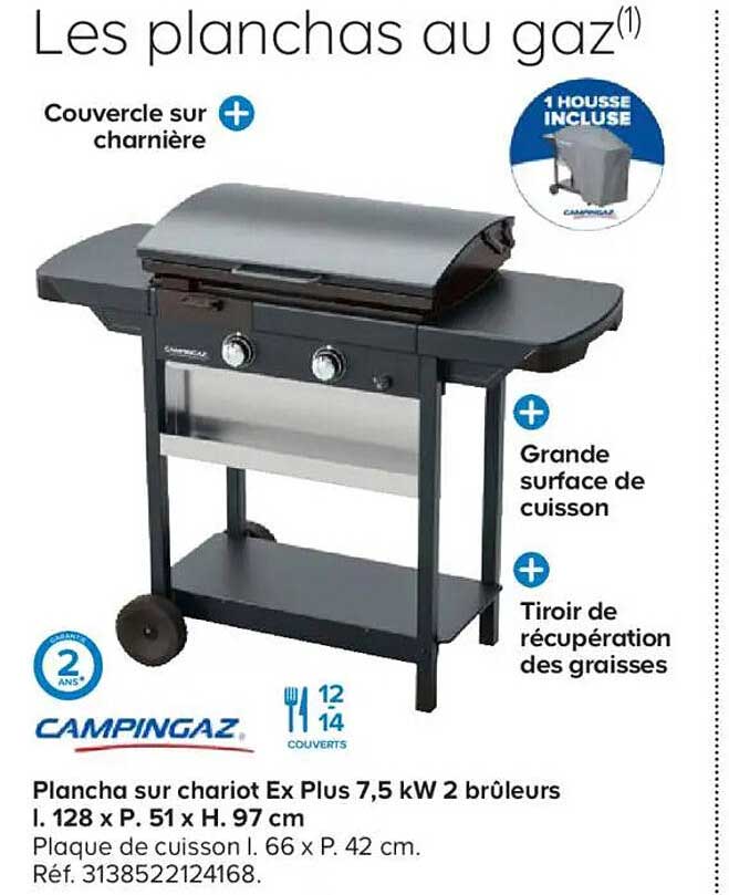 Plancha sur chariot Ex Plus 7,5 kW 2 brûleurs