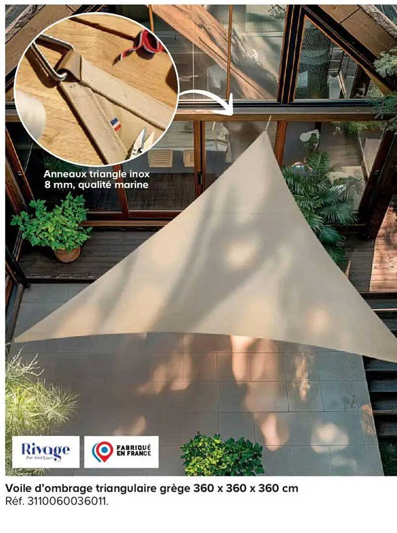 Voile d'ombrage triangulaire grège 360 x 360 x 360 cm