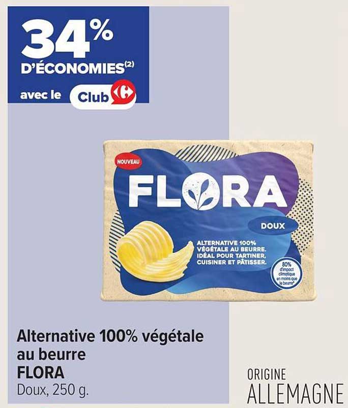 Alternative 100% végétale au beurre FLORA Doux, 250 g