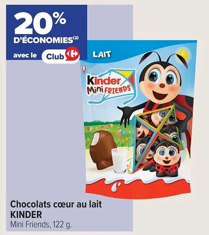 Chocolats cœur au lait KINDER Mini Friends, 122 g