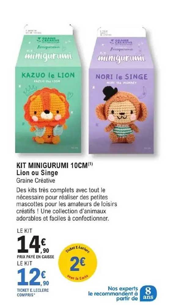 KIT MINIGURUMI 10CM(¹) Lion ou Singe