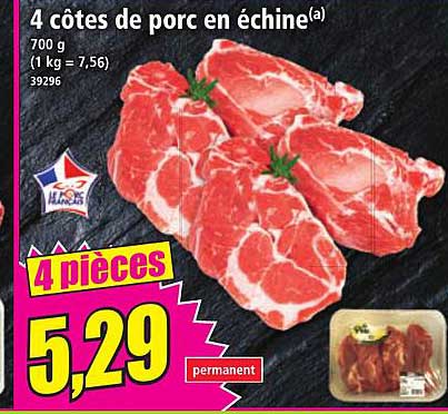 4 côtes de porc en échine