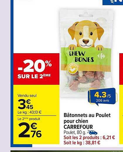 Bâtonnets au Poulet pour chien CARREFOUR