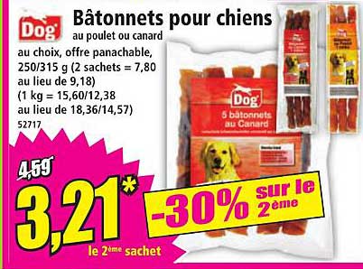 Bâtonnets pour chiens au poulet ou canard