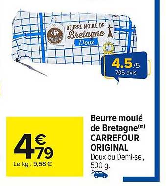 Beurre moulé de Bretagne(m) CARREFOUR ORIGINAL