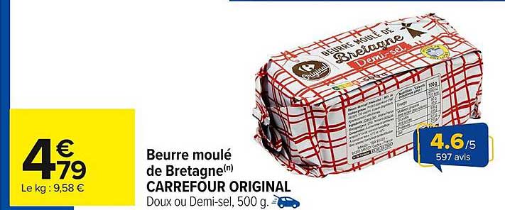 Beurre moulé de Bretagne(n) CARREFOUR ORIGINAL
