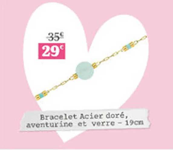 Bracelet Acier doré, aventurine et verre - 19cm