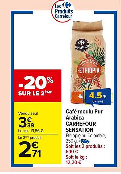 Café moulu Pur Arabica CARREFOUR SENSATION